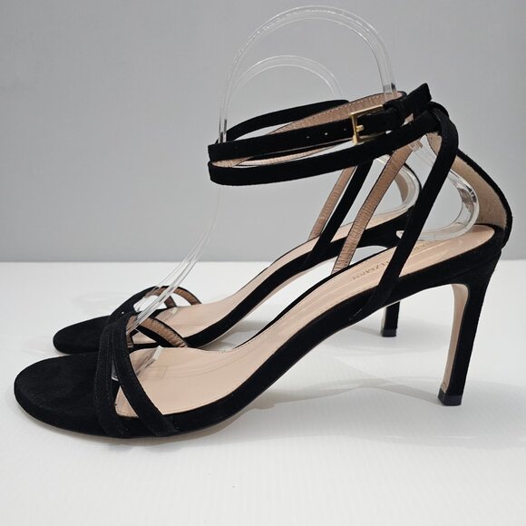 NEW Stuart Weitzman Lexie Sandal Heel Wraparound Ankle Black Suede Size 9.5 - Picture 14 of 14